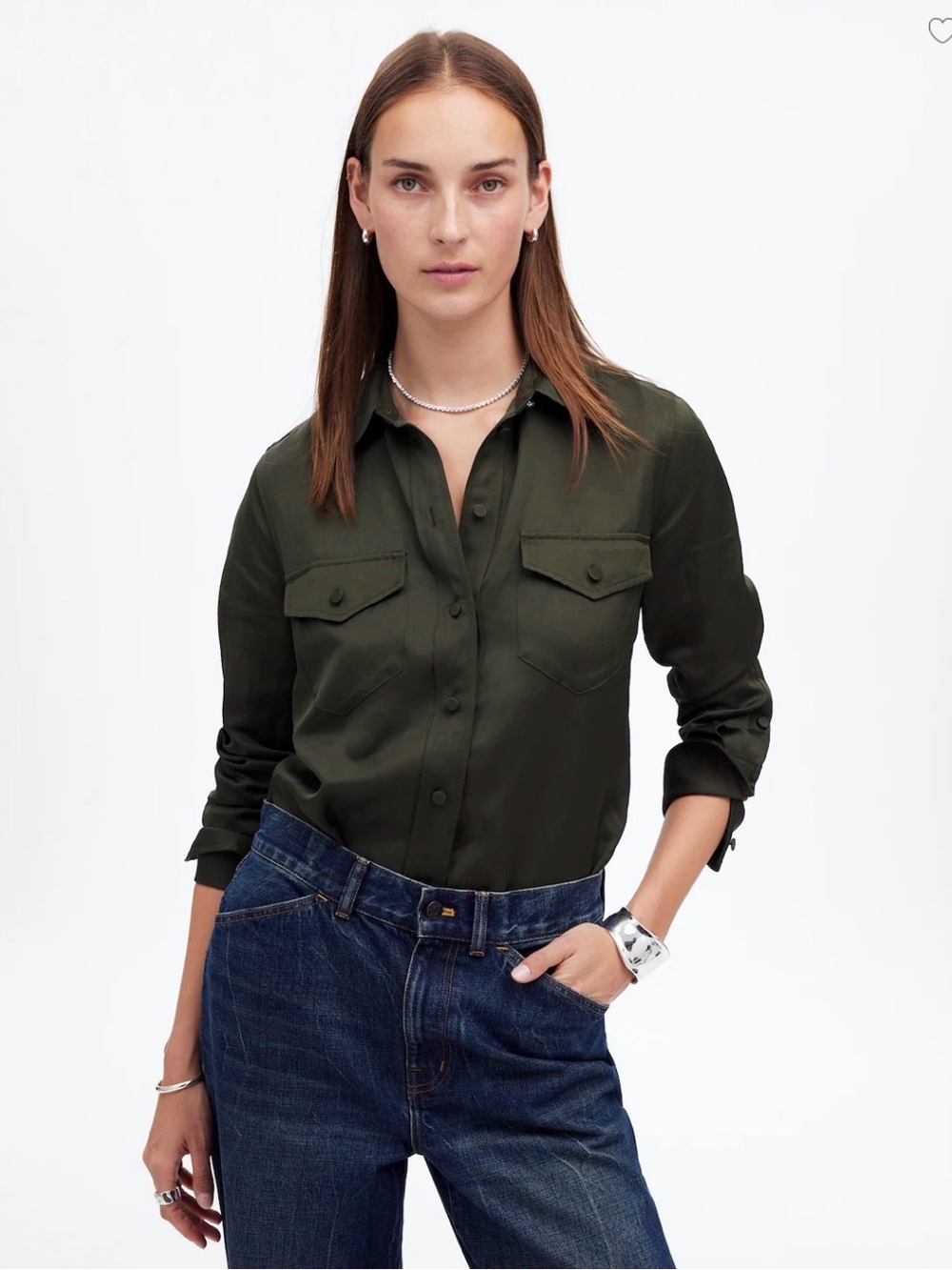Madewell Western Shirt in Linen Blend Size2 Mossy Umber Green